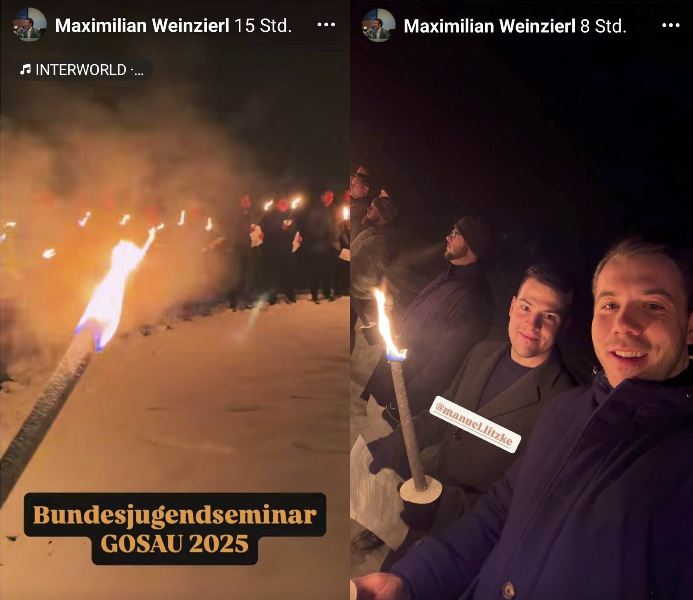 Freiheitliche Jugend in Gosau, rechts Maximilian Weinzierl, daneben Manuel Litzke (Screenshots FB, 30.11.25)