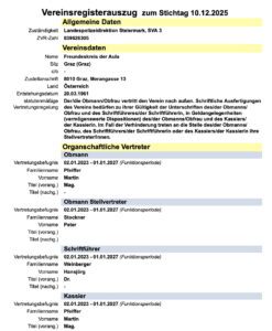 Vereinsregisterauszug "Freunde der Aula" (10.12.25)