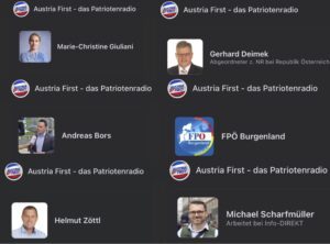 Auszug Follower:innen der Fake-Austria First-FB-Seite: von Nationalrats- und Landtagsabgeordneten über Parteigruppen bis zum blauen Vizebürgermeister von Steyr
