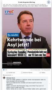 Michael B. bei Angerer: "Daher wähle ich nur mehr meinen Führer leider schon gestorben" (Screenshot FB 30.5.25)