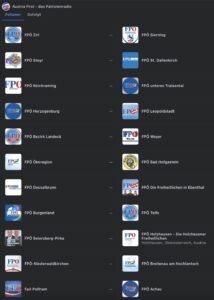 Parteigruppen folgen Fake-Radio-Seite (kleiner Auszug)