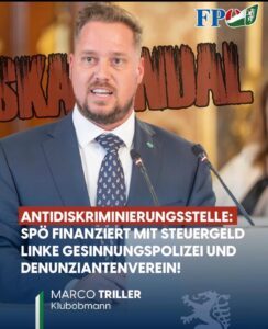 FPÖ-Klubobmann Marco Triller hetzt gegen die Antidiskriminierungsstelle Steiermark (Screenshot FB)
