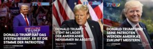 Gratulationen von den FPÖ-Generalsekretären Hafenecker und Schnedlitz sowie des NÖ-Vizelandeshauptmanns Landbauer an Trump zu dessen Wahlsieg (Screenshots FB 6.11.24)