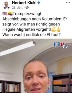 Herbert Kickl und Susanne Fürst: Trump "zeigt vor, wie man richtig gegen illegale Migranten vorgeht!" (Screenshot FB 28.1.25)