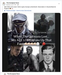 The European Race: "Seit 1945 wird unser Volk in ganz Europa unterdrückt. Besonders in Deutschland & England" (Screenshot FB 29.1.26)