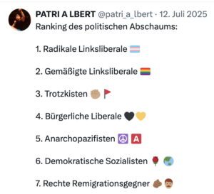 Christoph Albert: "Ranking des politischen Abschaums" (Screenshot X 12.7.25)
