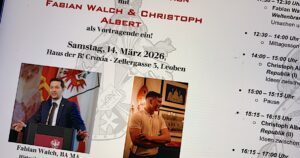 Fabian Walch (FPÖ) und Christoph Albert (Identitäre) bei der Cruxia Leoben
