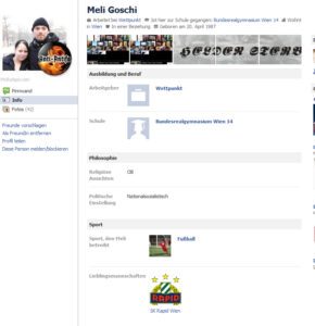 Meli Goschi: "Politische Einstellung: Nationalsozialistisch" (Screenshot: Facebook)