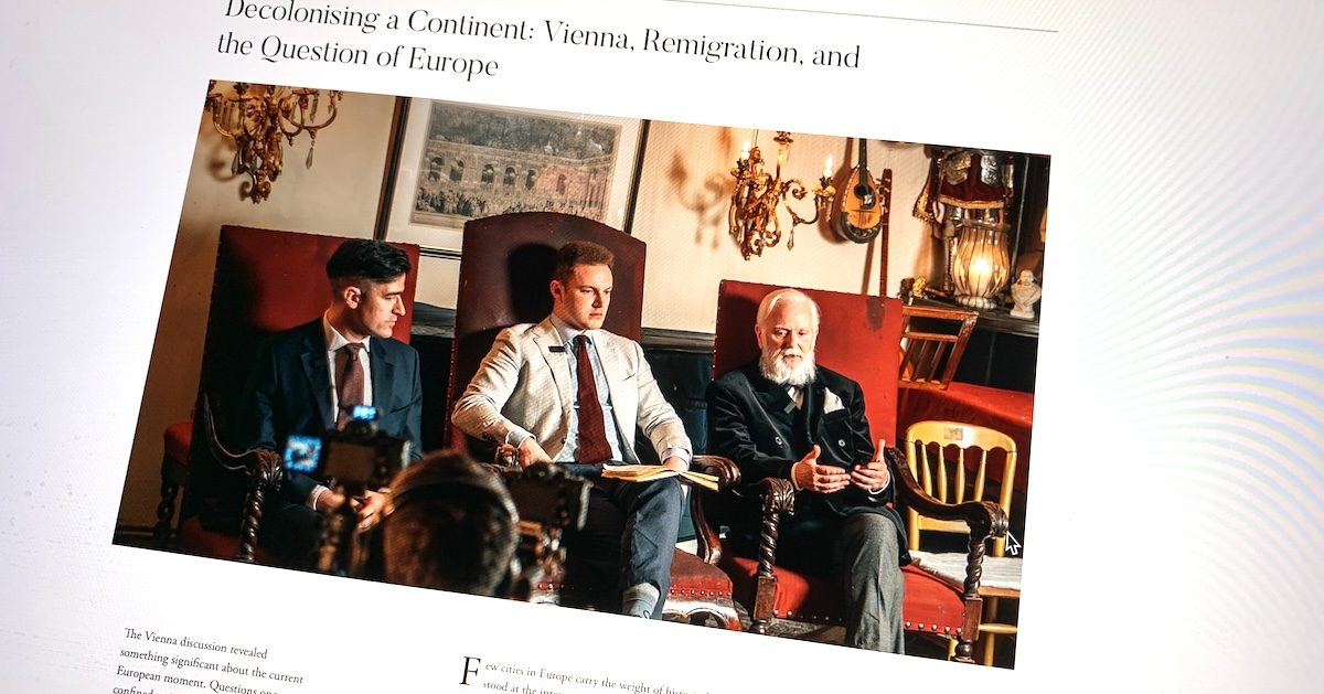 The European Conservative: Veranstaltung mit Sellner, Pitt und Camus im Ferdinandihof (Screenshot TEC 31.3.26)