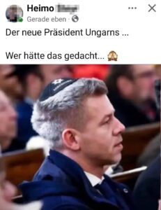 Heimo: Magyar mit Kippa, "Der neue Präsident Ungarns ... Wer hätte das gedacht..." (Screenshot FB 13.2.26)
