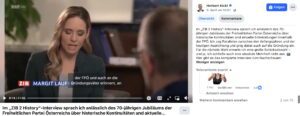 Während Hafenecker über die ORF-Doku zur Geschichte der FPÖ schäumt, bewirbt Kickl auf seiner FB-Seite das ORF-Interview mit Kickl (Screenshot FB 9.4.26)