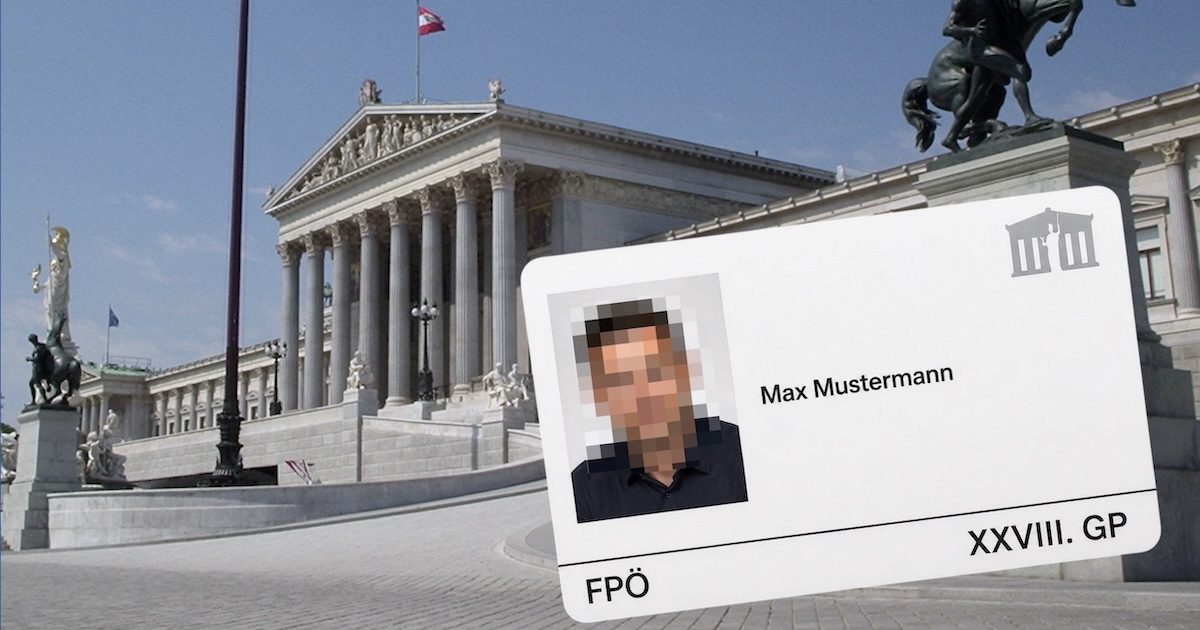 Parlamentsausweis ohne Sicherheitsüberprüfung (Ausweis Symbolbild; Foto Parlament: commons.wikimedia Jean Fonseca)
