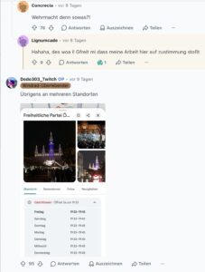 Auf Reddit dokumentiert: die auf Google geänderten Angaben zu FPÖ-Parteizentralen; und der passende Kommentar: "Wehrmacht denn sowas?" (Screenshot Reddit)