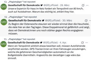 Weber retweetet GfD häufig, hier 29., 30.3. und 4.4.26