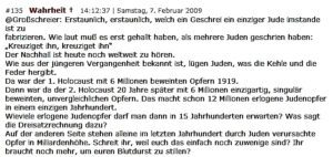 kreuz.net, User "Wahrheit": Holocaustleugnung (Screenshot 7.2.09)