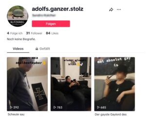 K: "adolfs.ganzer.stolz"; Videos aus 2020 (Screenshot TikTok; gelöscht)