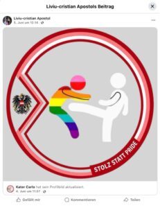 Liviu Cristian Apostol: "Stolz statt Pride" (Screenshot FB 5.6.26)