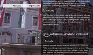 Burschenschaft Leder: Vaterland und deutsche Volks- und Kulturgemeinschaft (Website) "Vaterland Das Vaterland ist für uns eine enge Verbundenheit aller Teile des deutschen Volkes unabhängig von staatlichen Grenzen in einem freien und einigen Europa. Den Angehörigen aller Völker soll die uneingeschränkte Entfaltung und Selbstbestimmung gewährleistet werden. Unser Wahlspruch. „Deutsch, Furchtlos und Treu!" Deutsch Deutsch bedeutet für uns, ein klares Bekenntnis zur deutschen Volks- und Kulturgemeinschaft. Dabei verstehen wir unter Volk eine Gemeinschaft von Menschen mit gleicher Sprache, Kultur und Herkunft, die auf einer gemeinsamen Abstammung über Generationen hinweg beruht."