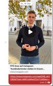 Noah Straßbauer vor der Grazer Volksschule St. Andrä-Gries (Screenshot 16.12.26)