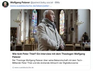 "Wie tickt Peter Thiel?" Palaver als Thiel-Interpret (Screenshot Bluesky 29.11.25)