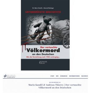 Oben das Buchcover mit Konrad Reisinger als Autor, unten die "Buchempfehlung mit Andreas Thierry als Autor (Screenshots AUF1-Shop und GfP)