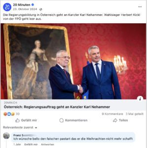 Facebook-Kommentar von Franz S.: „Ich wünsche bello dem falschen pastart das er Weihnachten nicht mehr schafft.“