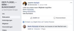 Uwe S. wurde im Juli 2018 zur Facebook-Gruppe "DER FLÜGEL --NRW -- BUNDESWEIT" hinzugefügt (Screenshot FB)