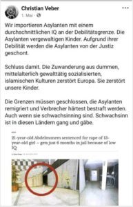 Angeklagtes Hetz-Posting (Screenshot 1.5.26)