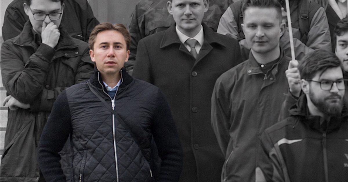 Laurenz Barth bei der Demo der identitären "Aktion 451" (Foto: Presseservice Wien, 17.11.23; Nachbearbeitung SdR)