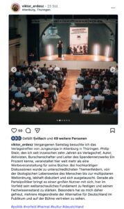 Erdesz beim "Jungeuropa-Verlagstreffen" in Altenburg/Thüringen: "Gerade als Parteipolitiker bringt es einen großen Nutzen mit sich, hier im Vorfeld sein weltanschauliches Fundament zu festigen." (Screenshot Insta 2.5.26)