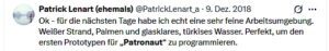 Lenart über Patronaut am 9.12.18: "Ok - für die nächsten Tage habe ich echt eine sehr feine Arbeitsumgebung. Weißer Strand, Palmen und glasklares, türkises Wasser. Perfekt, um den ersten Prototypen für „Patronaut" zu programmieren."