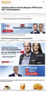 FPÖ-Propagandaartikel und nicht gekennzeichnete Parteiwerbung bei Info-Direkt (Screenshot 17.10.26)