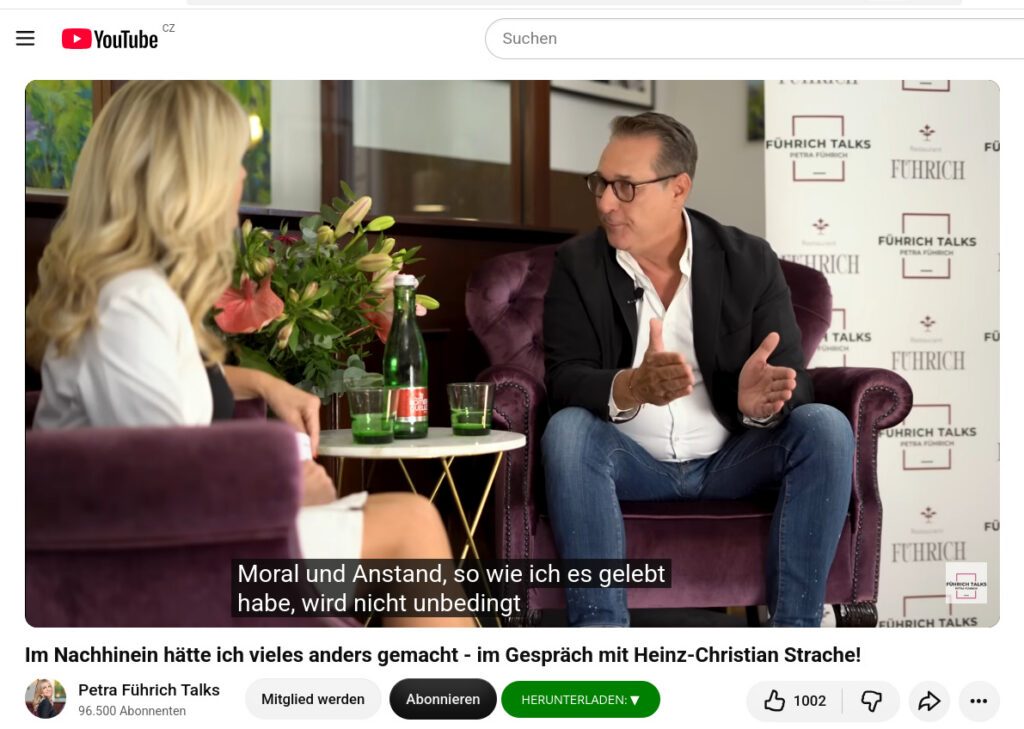 Heinz-Christian Strache bei Petra Führich: „Im Nachhinein hätte ich vieles anders gemacht“ (Screenshot YT, 21.8.22)