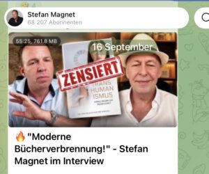 Stefan Magnet vergleicht das auf dem deutschen Jugendschutzgesetz basierende Verfahren zur Listung von Büchern als jugendgefährdend mit der Bücherverbrennung im Nationalsozialismus (Screenshot TG, 16.9.26)