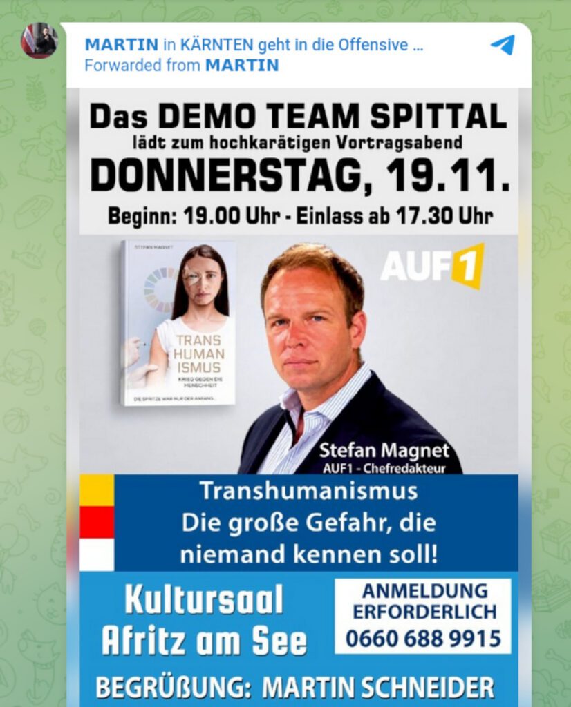 Ankündigung: Stefan Magnet am 19.11. im Kultursaal Afritz am See (Screenshot TG, 14.10.26)