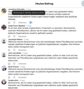 Antisemitische Bots (Screenshot FB heute 8.10.26)