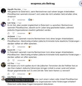 Antisemitische Bots (Screenshot FB exxpress 9.10.26)