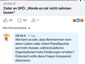 Antisemitische Bots (Screenshot FB Krone 8.10.26)