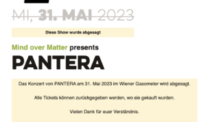 Absage des Pantera-Auftritts Wien durch den Veranstalter