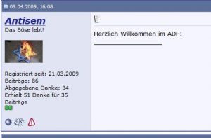 "Antisem" begrüßt neue User im Forum...