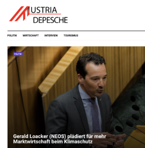 Gerald Loacker (Neos) auf der (derzeitigen) Startseite auf der "Austria Depesche"