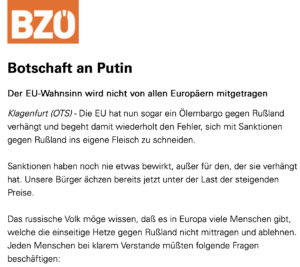 BZÖ-Klement: "Botschaft an Putin" (OTS 3.6.22)