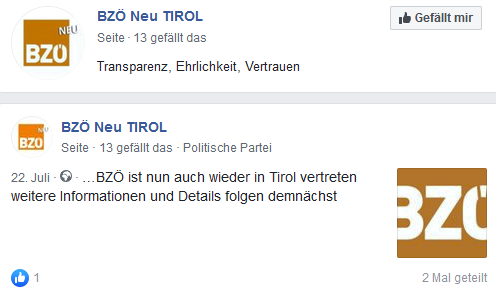 BZÖ neu Tirol Motto: Transparenz, Ehrlichkeit, Vertrauen