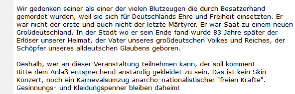 Neonazi "Dr. Brandt" zum Palm-Gedenken 2006: Anlass und Kleiderordnung