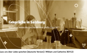 Catherine T. mit Toel in Seekirchen/Wallersee am 30.11.22: "Was wäre wenn die Geschichte eine große Lüge ist?" (Screenshot YT)