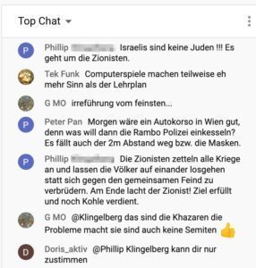 YT-Chat: Antisemitismus während der sog. Gedenkveranstaltung