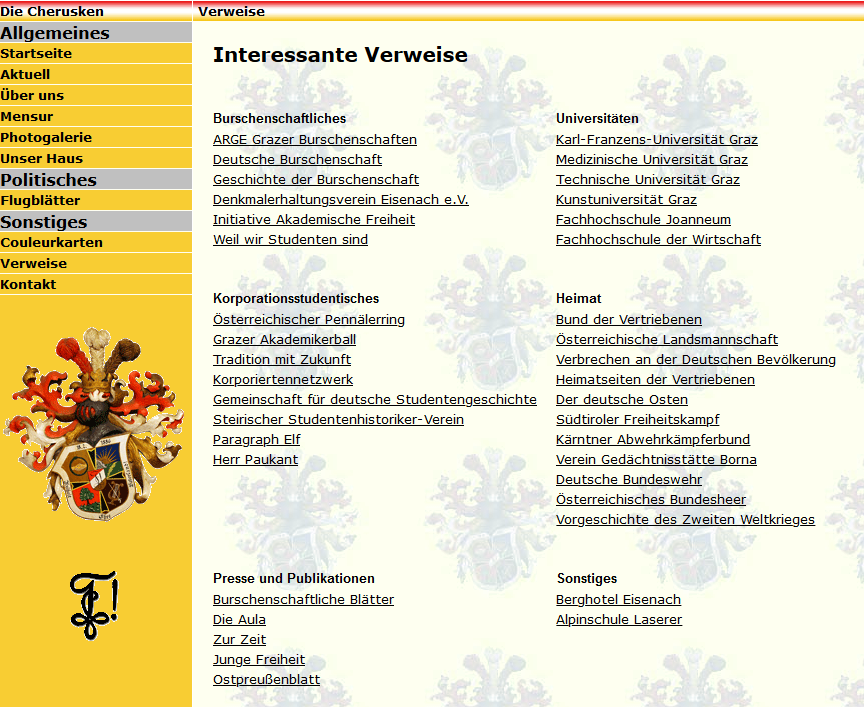 Die Links auf der Cheruskia-Website 2009