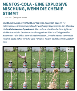 Mentos-Cola – eine explosive Mischung (Screenshot chemie-azubi.de)