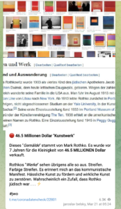 Coronadatencheck: 46.5 Millionen Dollar "Kunstwerk"