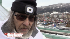 G. Schwörer – Demo-Organisator in Bregenz (Screenshot ORF Vorarlberg heute, 12.12.21)